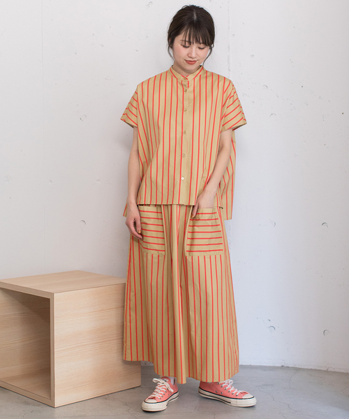 POU DOU DOU（プードゥドゥ）の「ストライプバンドカラーボックスシャツ（シャツ/ブラウス・レディース・ベージュ/ブルー/アイボリー・M）」の13枚目の写真