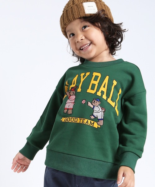 DILASH（ディラッシュ）の「野球くまトレーナー（スウェット・キッズ・グレー/グリーン・90/140/130/120/110/100/80）」の2枚目の写真