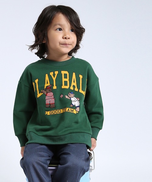 DILASH（ディラッシュ）の「野球くまトレーナー（スウェット・キッズ・グレー/グリーン・90/140/130/120/110/100/80）」の3枚目の写真