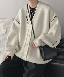 WARAIJOGO（ワライジョウゴ）の「【WARAIJOGO】モノトーンステッチデザインニットカーディガン(NEZ)（カーディガン/ボレロ）」