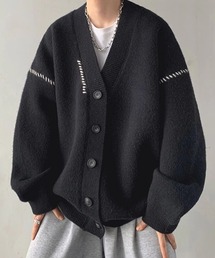 WARAIJOGO（ワライジョウゴ）の「【WARAIJOGO】モノトーンステッチデザインニットカーディガン(NEZ)（カーディガン/ボレロ）」