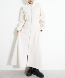 UNDOVE（アンドゥーブ）の「UNDOVE【SMART ECO JERSEY】リブ切替ワンピース　(ロングワンピース/ジップアップワンピース/フレアワンピ/ジップワンピ/リブ使い/ポケット付/防シワ/ストレッチ/イージーケア/UV/ウォッシャブル)（ワンピース・レディース）」