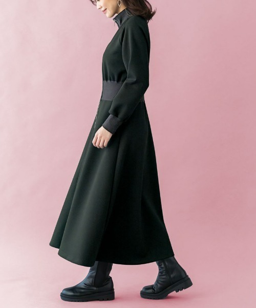 UNDOVE(アンドゥーブ)の「UNDOVE【SMART ECO JERSEY】リブ切替ワンピース (ロングワンピース/ジップアップワンピース/フレアワンピ/ジップワンピ/リブ使い/ポケット付/防シワ/ストレッチ/イージーケア/UV/ウォッシャブル)(ワンピース・レディース・アイボリー系/ブラック・MEDIUM/SMALL/X-LARGE/LARGE)」の12枚目の写真