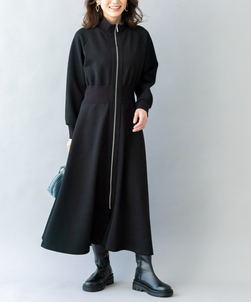 UNDOVE(アンドゥーブ)の「UNDOVE【SMART ECO JERSEY】リブ切替ワンピース (ロングワンピース/ジップアップワンピース/フレアワンピ/ジップワンピ/リブ使い/ポケット付/防シワ/ストレッチ/イージーケア/UV/ウォッシャブル)(ワンピース・レディース・アイボリー系/ブラック・MEDIUM/SMALL/X-LARGE/LARGE)」の13枚目の写真