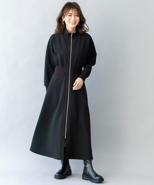 UNDOVE(アンドゥーブ)の「UNDOVE【SMART ECO JERSEY】リブ切替ワンピース (ロングワンピース/ジップアップワンピース/フレアワンピ/ジップワンピ/リブ使い/ポケット付/防シワ/ストレッチ/イージーケア/UV/ウォッシャブル)(ワンピース・レディース・アイボリー系/ブラック・MEDIUM/SMALL/X-LARGE/LARGE)」の14枚目の写真