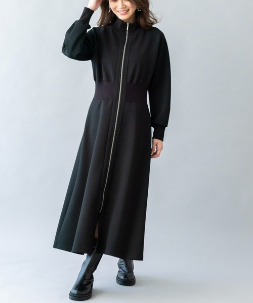 UNDOVE(アンドゥーブ)の「UNDOVE【SMART ECO JERSEY】リブ切替ワンピース (ロングワンピース/ジップアップワンピース/フレアワンピ/ジップワンピ/リブ使い/ポケット付/防シワ/ストレッチ/イージーケア/UV/ウォッシャブル)(ワンピース・レディース・アイボリー系/ブラック・MEDIUM/SMALL/X-LARGE/LARGE)」の10枚目の写真