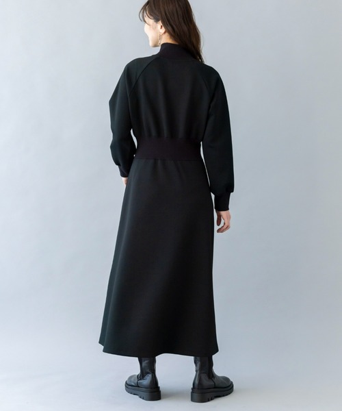 UNDOVE(アンドゥーブ)の「UNDOVE【SMART ECO JERSEY】リブ切替ワンピース (ロングワンピース/ジップアップワンピース/フレアワンピ/ジップワンピ/リブ使い/ポケット付/防シワ/ストレッチ/イージーケア/UV/ウォッシャブル)(ワンピース・レディース・アイボリー系/ブラック・MEDIUM/SMALL/X-LARGE/LARGE)」の3枚目の写真