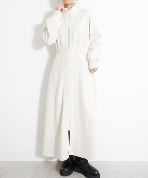 UNDOVE(アンドゥーブ)の「UNDOVE【SMART ECO JERSEY】リブ切替ワンピース (ロングワンピース/ジップアップワンピース/フレアワンピ/ジップワンピ/リブ使い/ポケット付/防シワ/ストレッチ/イージーケア/UV/ウォッシャブル)(ワンピース・レディース・アイボリー系/ブラック・MEDIUM/SMALL/X-LARGE/LARGE)」の7枚目の写真