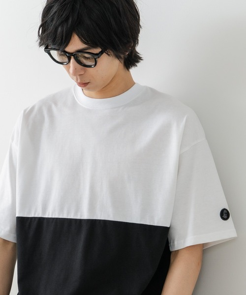 brknhome(ブロークンホーム)の「【BRKNHOME/ブロークンホーム】×【ZERO STAIN/ゼロステイン】コラボ 前後切り替え クルーネック Tシャツ(Tシャツ/カットソー・メンズ・ホワイト/ブラック・MEDIUM/LARGE)」の1枚目の写真