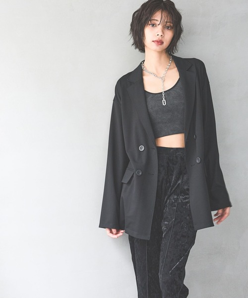 PAGEBOY（ページボーイ）の「ポンチダブルテーラードジャケット（テーラードジャケット・レディース・ブラウン系その他/ブラック・FREE）」の3枚目の写真