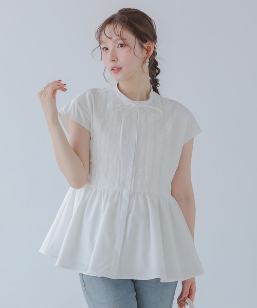 Fit more(フィットモア)の「フロントフリルペプラムブラウス(シャツ/ブラウス・レディース・ネイビー/ホワイト/ベビーピンク・FREE)」の19枚目の写真