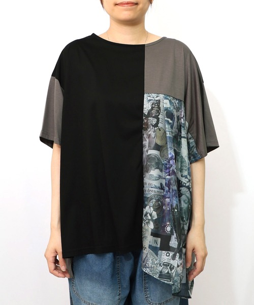 552243：天体コラージュ柄切替プルオーバー（Tシャツ/カットソー