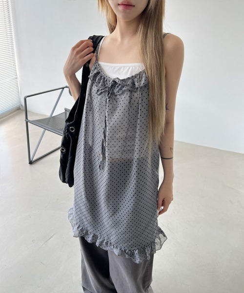 セール】【単独 orレイヤード着用】ドット フリル シースルー