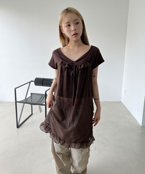 セール】【単独 orレイヤード着用】ドット フリル シースルー