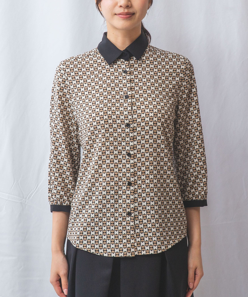 NARACAMICIE（ナラカミーチェ）の「【NARACAMICIE】幾何柄七分袖シャツ（シャツ/ブラウス・レディース・ブラック/ブラウン・L/M）」の9枚目の写真