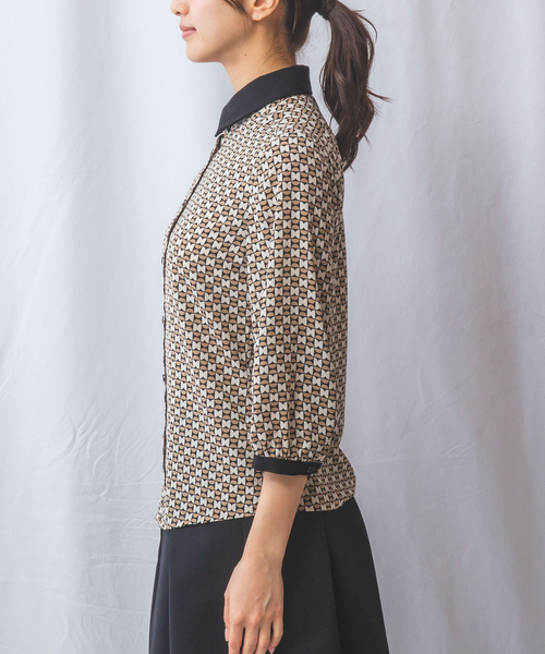 NARACAMICIE（ナラカミーチェ）の「【NARACAMICIE】幾何柄七分袖シャツ（シャツ/ブラウス・レディース・ブラック/ブラウン・L/M）」の10枚目の写真