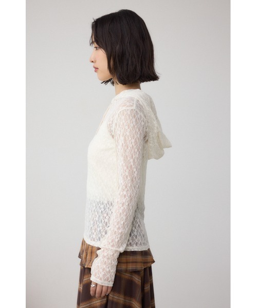 AZUL by moussy(アズールバイマウジー)の「ヘンリーネックレースフーディートップス(Tシャツ/カットソー・レディース・ブラック/アイボリー・FREE)」の7枚目の写真