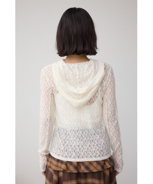 AZUL by moussy(アズールバイマウジー)の「ヘンリーネックレースフーディートップス(Tシャツ/カットソー・レディース・ブラック/アイボリー・FREE)」の8枚目の写真