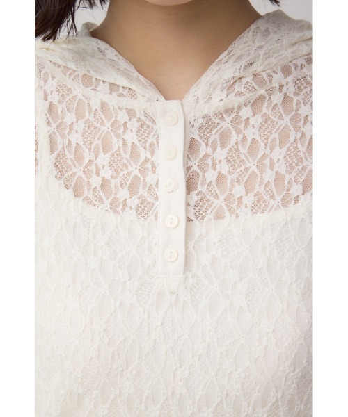 AZUL by moussy(アズールバイマウジー)の「ヘンリーネックレースフーディートップス(Tシャツ/カットソー・レディース・ブラック/アイボリー・FREE)」の9枚目の写真