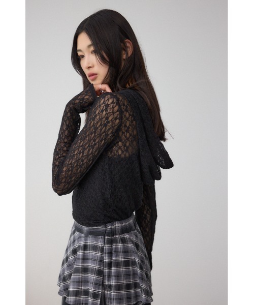 AZUL by moussy(アズールバイマウジー)の「ヘンリーネックレースフーディートップス(Tシャツ/カットソー・レディース・ブラック/アイボリー・FREE)」の14枚目の写真