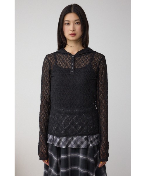 AZUL by moussy(アズールバイマウジー)の「ヘンリーネックレースフーディートップス(Tシャツ/カットソー・レディース・ブラック/アイボリー・FREE)」の16枚目の写真