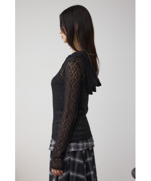 AZUL by moussy(アズールバイマウジー)の「ヘンリーネックレースフーディートップス(Tシャツ/カットソー・レディース・ブラック/アイボリー・FREE)」の17枚目の写真