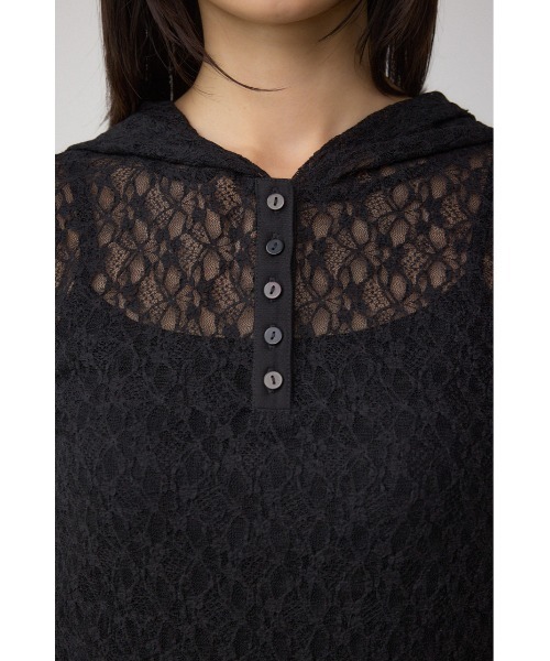 AZUL by moussy(アズールバイマウジー)の「ヘンリーネックレースフーディートップス(Tシャツ/カットソー・レディース・ブラック/アイボリー・FREE)」の19枚目の写真