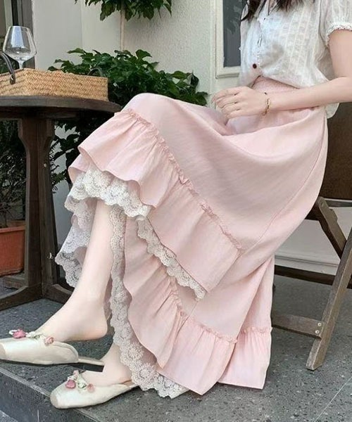 gossip!ロサンゼルス(ゴシップロサンゼルス)の「裾ティアード フリルスカート(スカート・レディース・ブラック/ブルー/ホワイト/ピンク・FREE)」の4枚目の写真