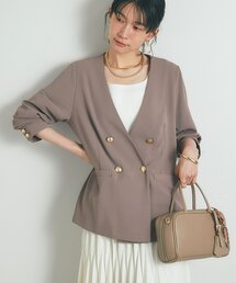 un dix cors（アンディコール）の「《接触冷感・速乾・セットアップ可》ハイストレッチカルゼワッシャー金釦ジャケット（ノーカラージャケット）」