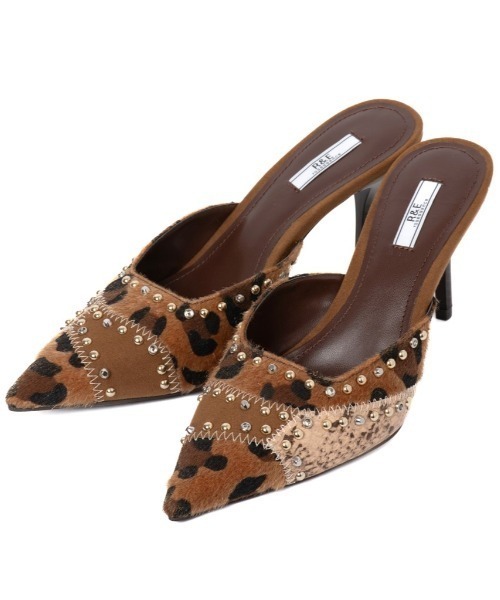 R&E（アールアンドイー）の「【25AW新作】【R&E】パッチワーク×デコストーンミュールパンプス（パンプス・レディース・レオパード/ネイビー系・L/M/S/LL）」の5枚目の写真