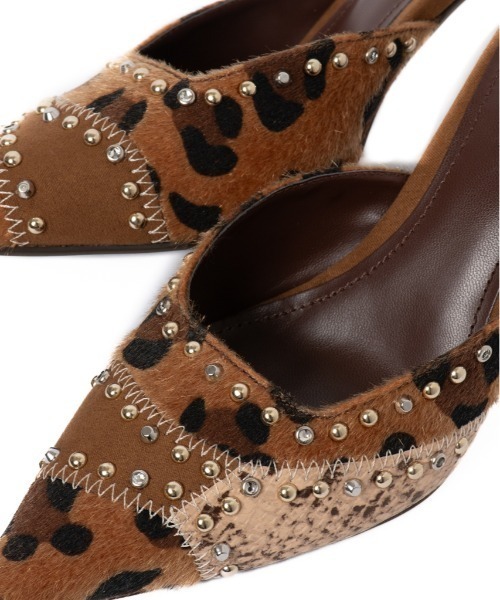 R&E（アールアンドイー）の「【25AW新作】【R&E】パッチワーク×デコストーンミュールパンプス（パンプス・レディース・レオパード/ネイビー系・L/M/S/LL）」の6枚目の写真