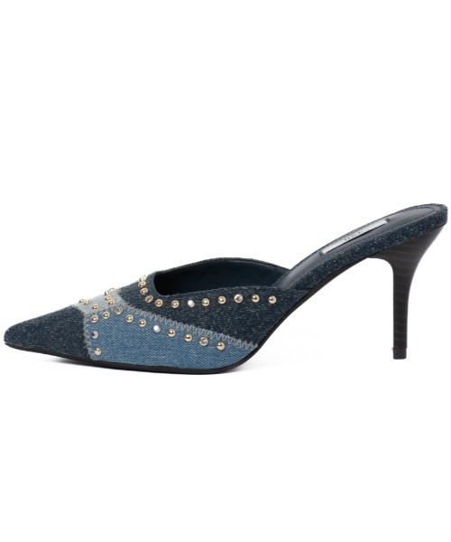 R&E（アールアンドイー）の「【25AW新作】【R&E】パッチワーク×デコストーンミュールパンプス（パンプス・レディース・レオパード/ネイビー系・L/M/S/LL）」の10枚目の写真