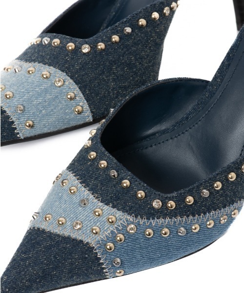 R&E（アールアンドイー）の「【25AW新作】【R&E】パッチワーク×デコストーンミュールパンプス（パンプス・レディース・レオパード/ネイビー系・L/M/S/LL）」の7枚目の写真