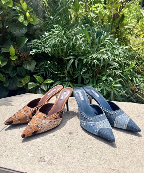 R&E（アールアンドイー）の「【25AW新作】【R&E】パッチワーク×デコストーンミュールパンプス（パンプス・レディース・レオパード/ネイビー系・L/M/S/LL）」の3枚目の写真