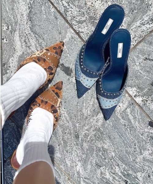 R&E（アールアンドイー）の「【25AW新作】【R&E】パッチワーク×デコストーンミュールパンプス（パンプス・レディース・レオパード/ネイビー系・L/M/S/LL）」の14枚目の写真