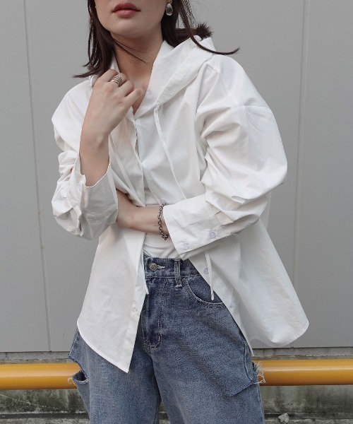 CORNERS（コーナーズ）の「ワッシャーフード付きシャツ（シャツ/ブラウス・レディース・オフホワイト/ブラック・M）」の8枚目の写真