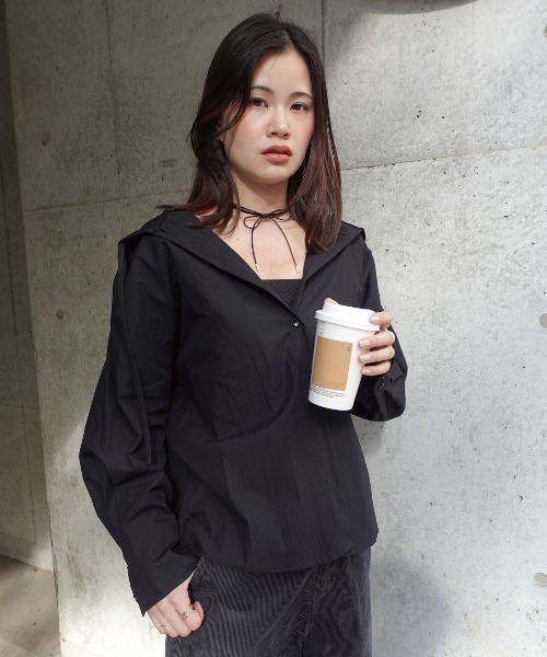 CORNERS（コーナーズ）の「ワッシャーフード付きシャツ（シャツ/ブラウス・レディース・オフホワイト/ブラック・M）」の11枚目の写真