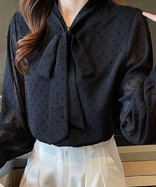 2ly2(トゥーリートゥー)の「透け感とリボンが魅力のシフォンブラウス(シャツ/ブラウス・レディース・ホワイト/ブラック・FREE)」の19枚目の写真