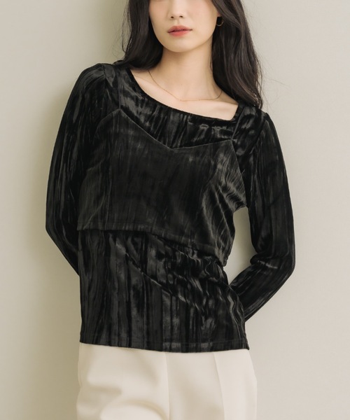 NEUNA(ヌナ)の「クラッシュベロアset top(Tシャツ/カットソー・レディース・ブラック/ブラウン/オフホワイト・FREE)」の3枚目の写真