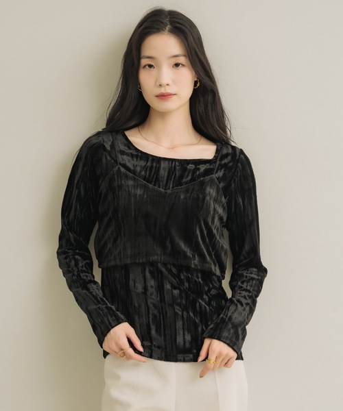 NEUNA(ヌナ)の「クラッシュベロアset top(Tシャツ/カットソー・レディース・ブラック/ブラウン/オフホワイト・FREE)」の4枚目の写真