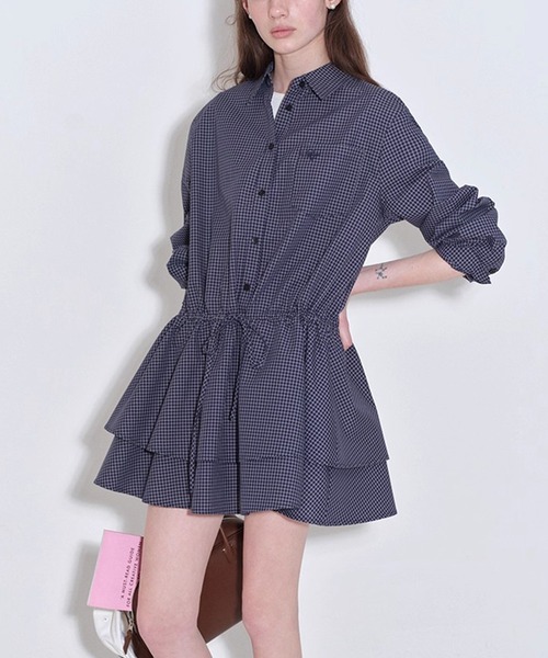 AULAデニム チェック柄ワンピース リサイクルマーク付き AULAデニム チェック柄ワンピース リサイクルマーク付き AULAデニム