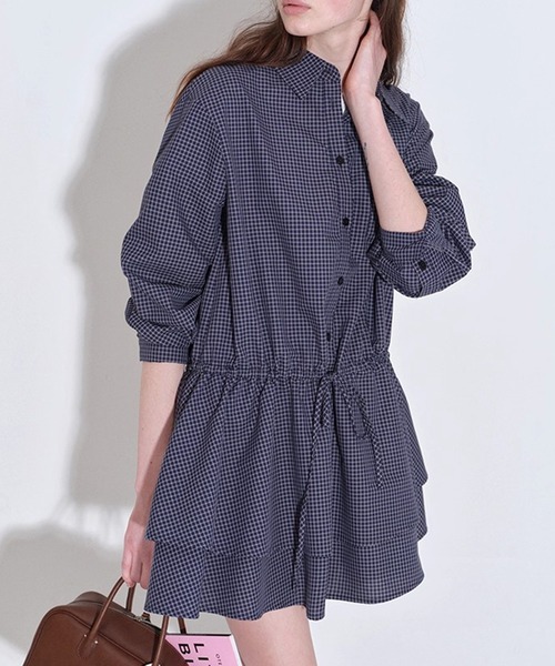 ワンピース Checked Shirt Mini Dress チェック柄ダブルヘム シャツミニワンピース FQ25L013【Fano