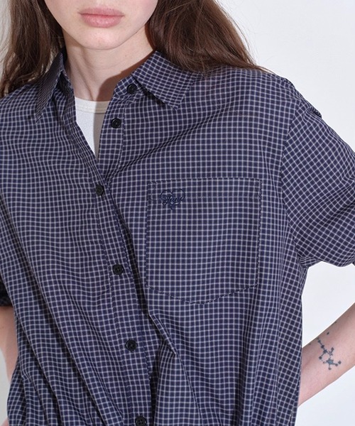 AULAデニム チェック柄ワンピース リサイクルマーク付き 大きいサイズ 綿100％ティアードチェック柄ワンピース