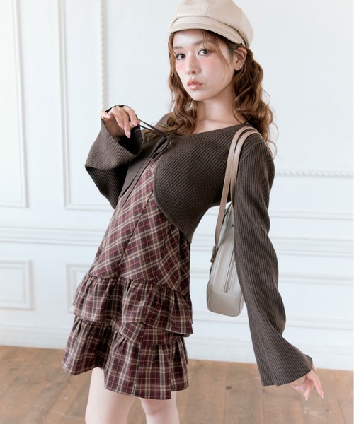 OLIVE des OLIVE ゆいワンピ ボレロセット チャコールグレー OLIVE des OLIVE ゆいワンピ ボレロセット チャコールグレー