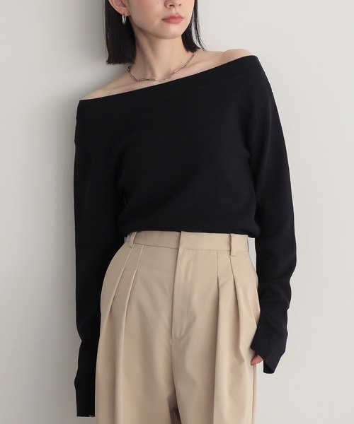 for/c（フォーシー）の「[新色追加]コットン混やわらかオフショルニット【サスティナブル】（ニット/セーター・レディース・ブラウン/ブラック/ブルー/オフホワイト/ピンク・L/M/LL）」の6枚目の写真
