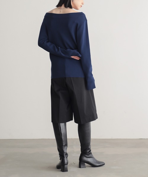 for/c（フォーシー）の「[新色追加]コットン混やわらかオフショルニット【サスティナブル】（ニット/セーター・レディース・ブラウン/ブラック/ブルー/オフホワイト/ピンク・L/M/LL）」の18枚目の写真