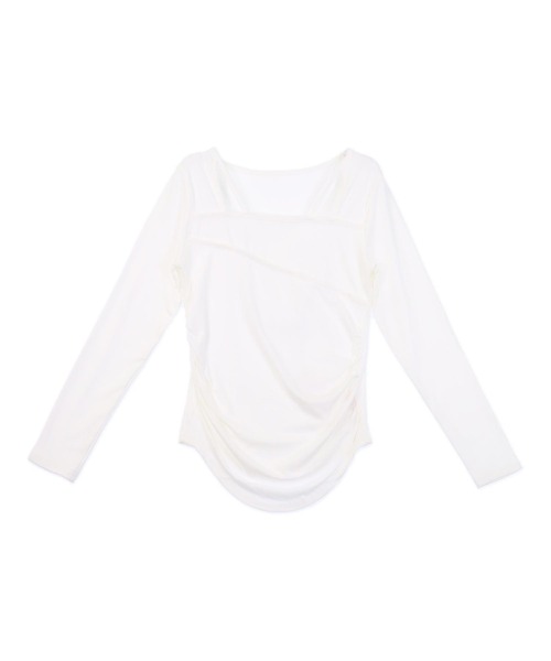 ANAP（アナップ）の「デコルテ デザイン サイド シャーリング トップス（Tシャツ/カットソー・レディース・ホワイト/グレー系その他/ブラック・FREE）」の6枚目の写真