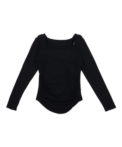 ANAP（アナップ）の「デコルテ デザイン サイド シャーリング トップス（Tシャツ/カットソー・レディース・ホワイト/グレー系その他/ブラック・FREE）」の5枚目の写真