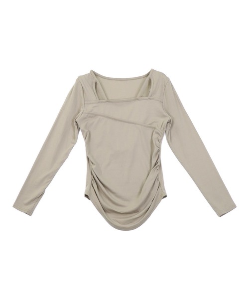 ANAP（アナップ）の「デコルテ デザイン サイド シャーリング トップス（Tシャツ/カットソー・レディース・ホワイト/グレー系その他/ブラック・FREE）」の4枚目の写真