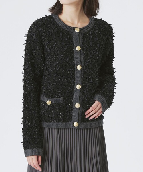 LOVELESS（ラブレス）の「ツイードコンビカーディガン（カーディガン/ボレロ・レディース・ブラック/オフホワイト・36）」の7枚目の写真